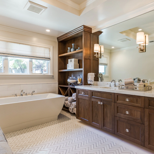 white bathroom with wooden cabinets duluth ga